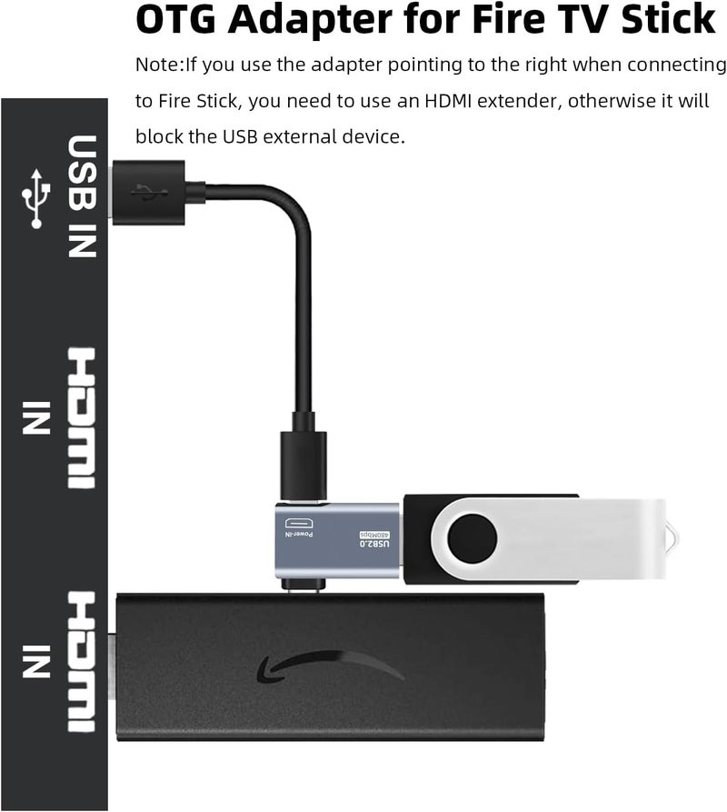 AreMe 2 Pack OTG Cable Adapter for Fire TV Stick 4K, 90 Degree Left and Right Angle Powered Micro USB to USB OTG Adapter for Android Phone Tablet and More Host Devices with Micro USB (Grey) - Image 3